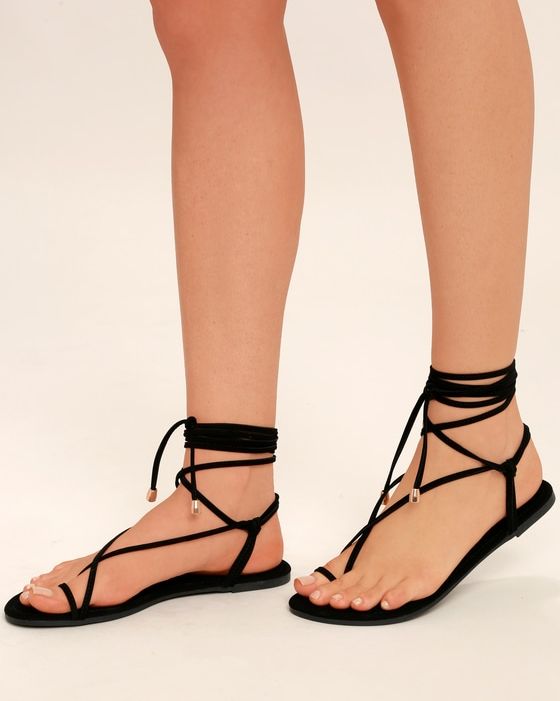 Micah Black Lace-Up Flat Sandals