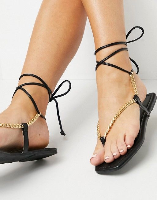 Flat Sandals with Chain Detail 
