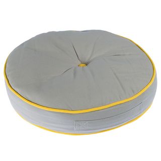 Gray and yellow round floor cushion
