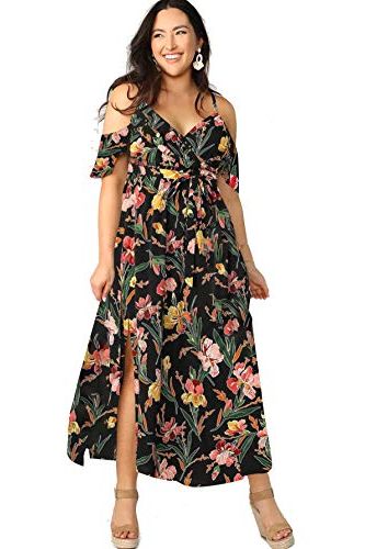 Plus-Size Cold Shoulder Floral Maxi Bohemian Dress 