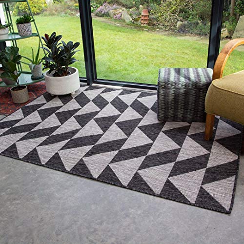 Graphite Grey Outdoor Garden Patio Flatweave Rug