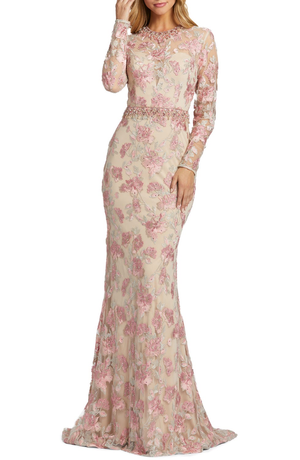 Floral Embroidery Trumpet Gown