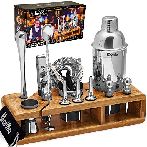 Bartender Kit With Stylish Bamboo Stand, 15 Piece Cocktail Shaker