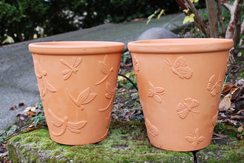 Terra Cotta Butterfly and Dragonfly Pots