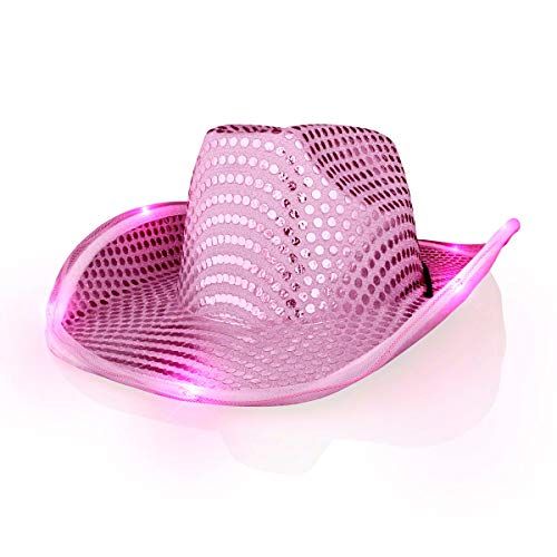 Pink Sequin Light-Up LED Cowboy Hat