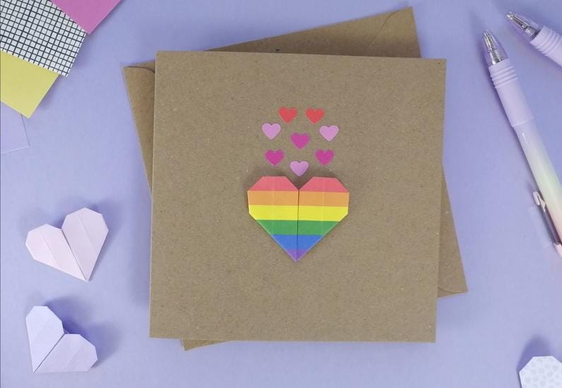 Handmade Rainbow Heart 3D Card