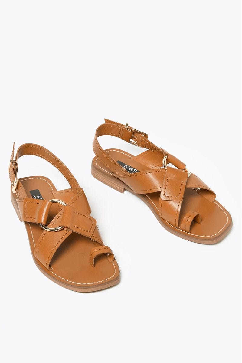 M&S Collection Leather Buckle Toe Loop Sandals