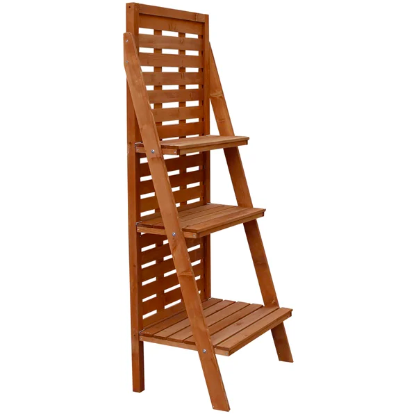 Fir Wood 3-Tier Outdoor Plant Ladder Stand