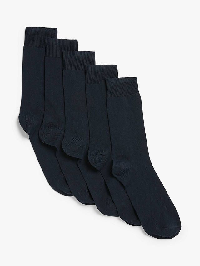 Organic Cotton Rich Plain Socks, Pack of 5, Navy