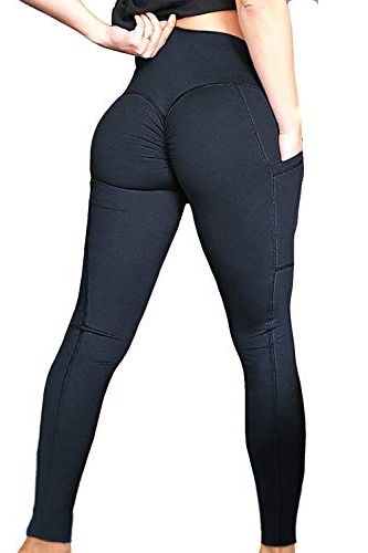 TopLLC Women's High Waisted Yoga Pants V Cross Waist Reflective Ruched Butt  Lifting Booty Enhancing Leggings with Pockets 