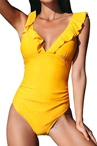 Ruffled Lace-Up One-Piece Swimsuit