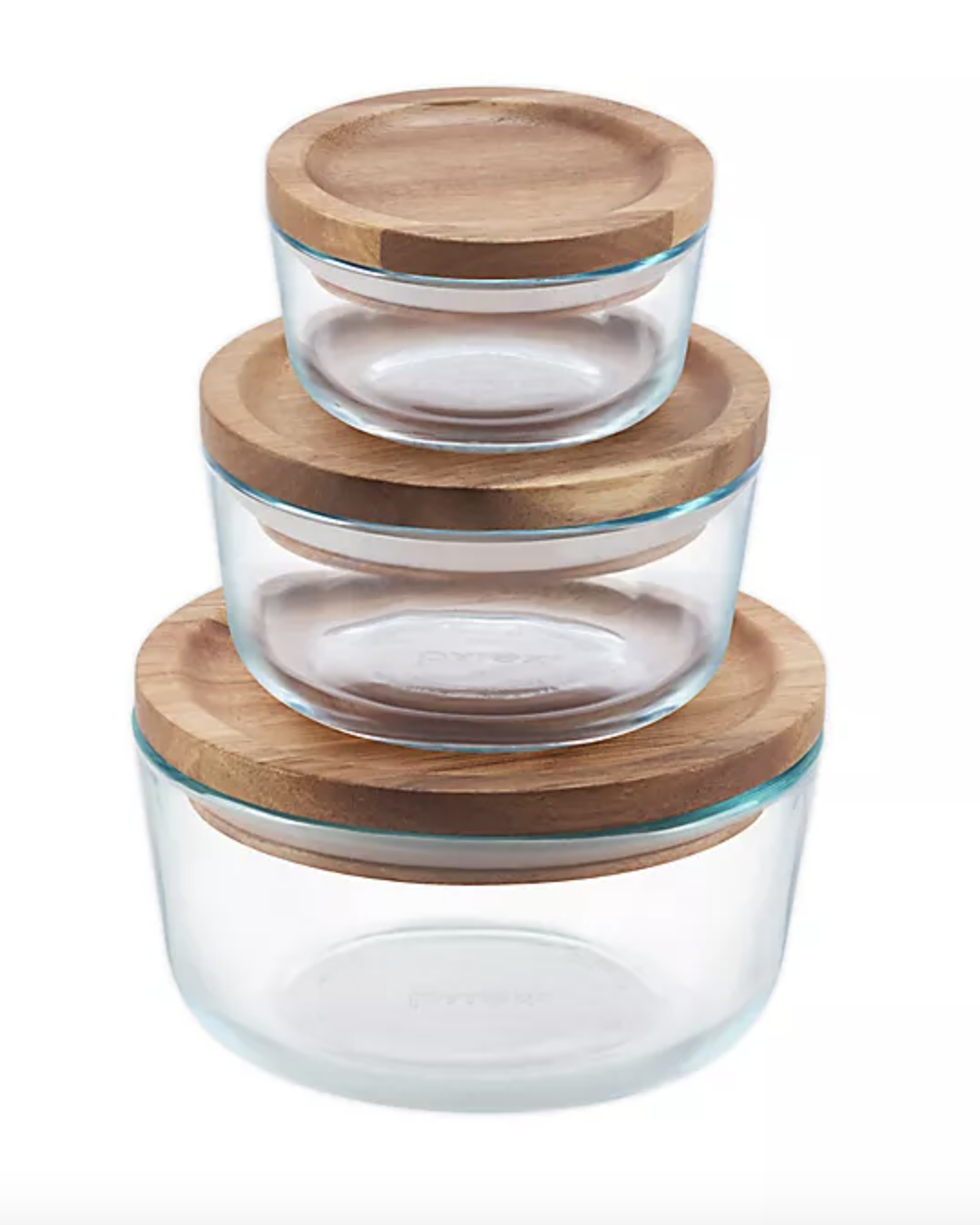 Glass Food Storage Container Set with Wood Lids