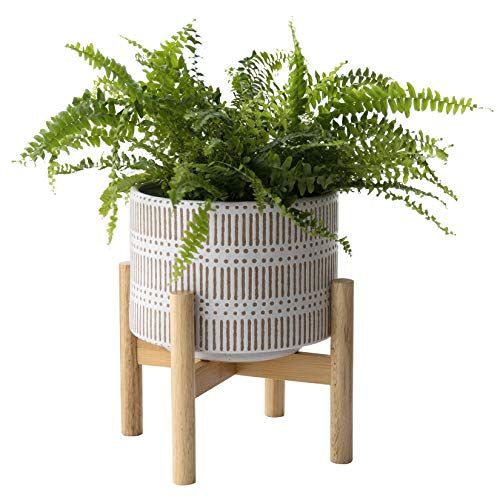 Ceramic Plant Pot with Wood Stand