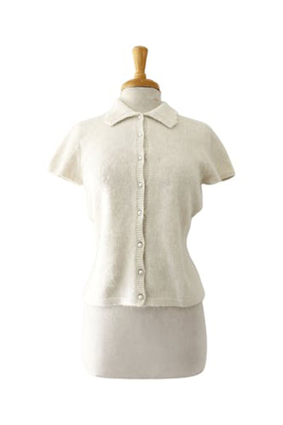 90’s Ivory Pearl Button Up Short Sleeve Sweater Top by Lauren Ralph Lauren