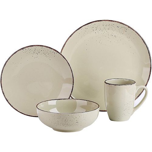 16-Piece Cream Embossed Heart Dinner Set Plate Bowl Cups 