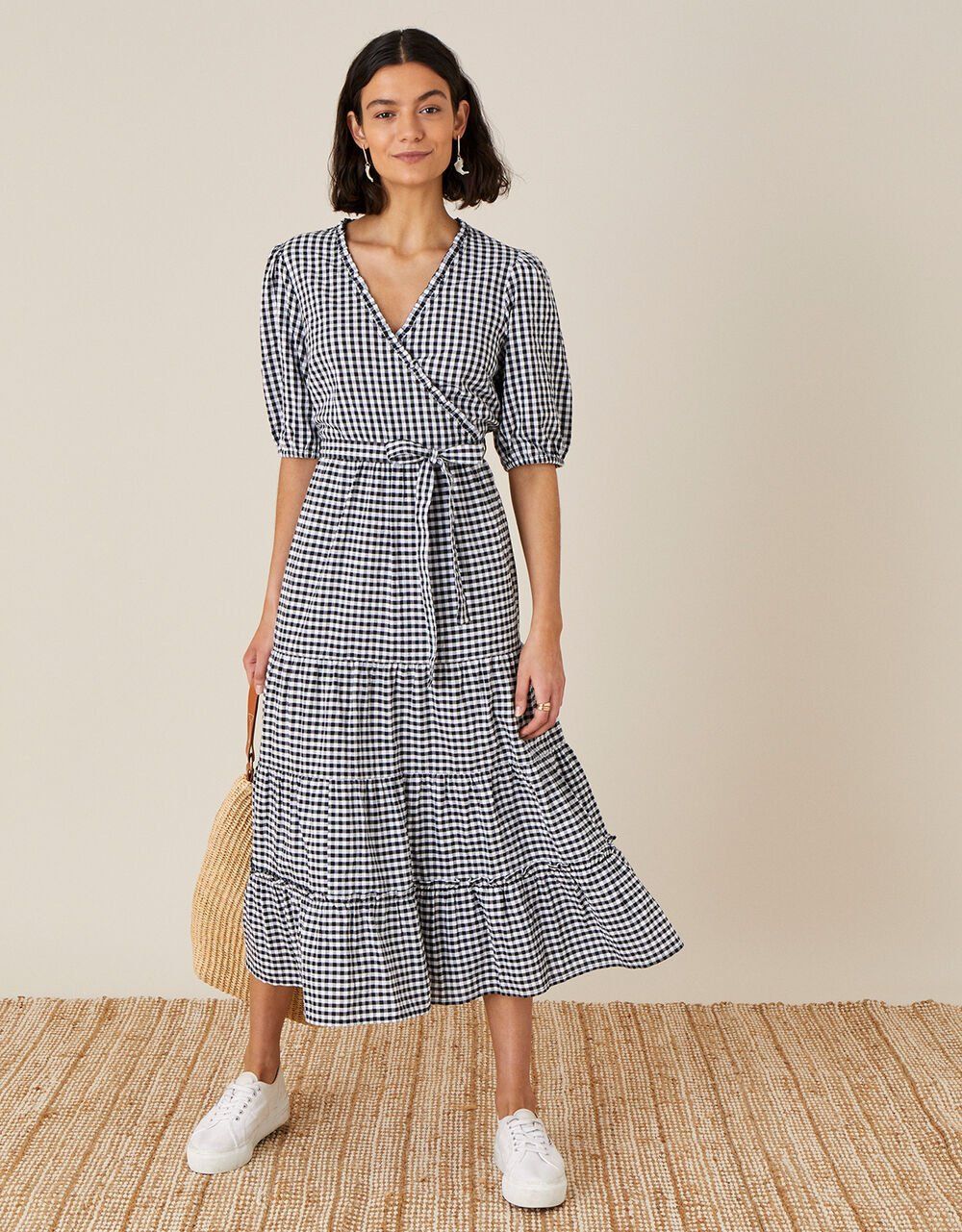 gingham wrap dress