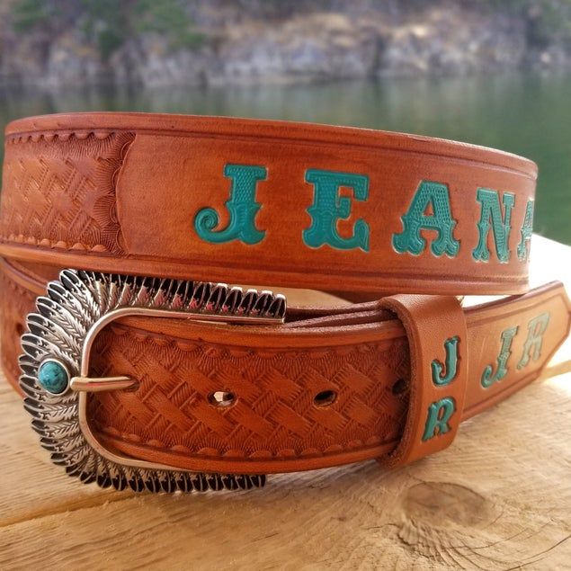 Southwest Turquoise Belt with Name and Initials