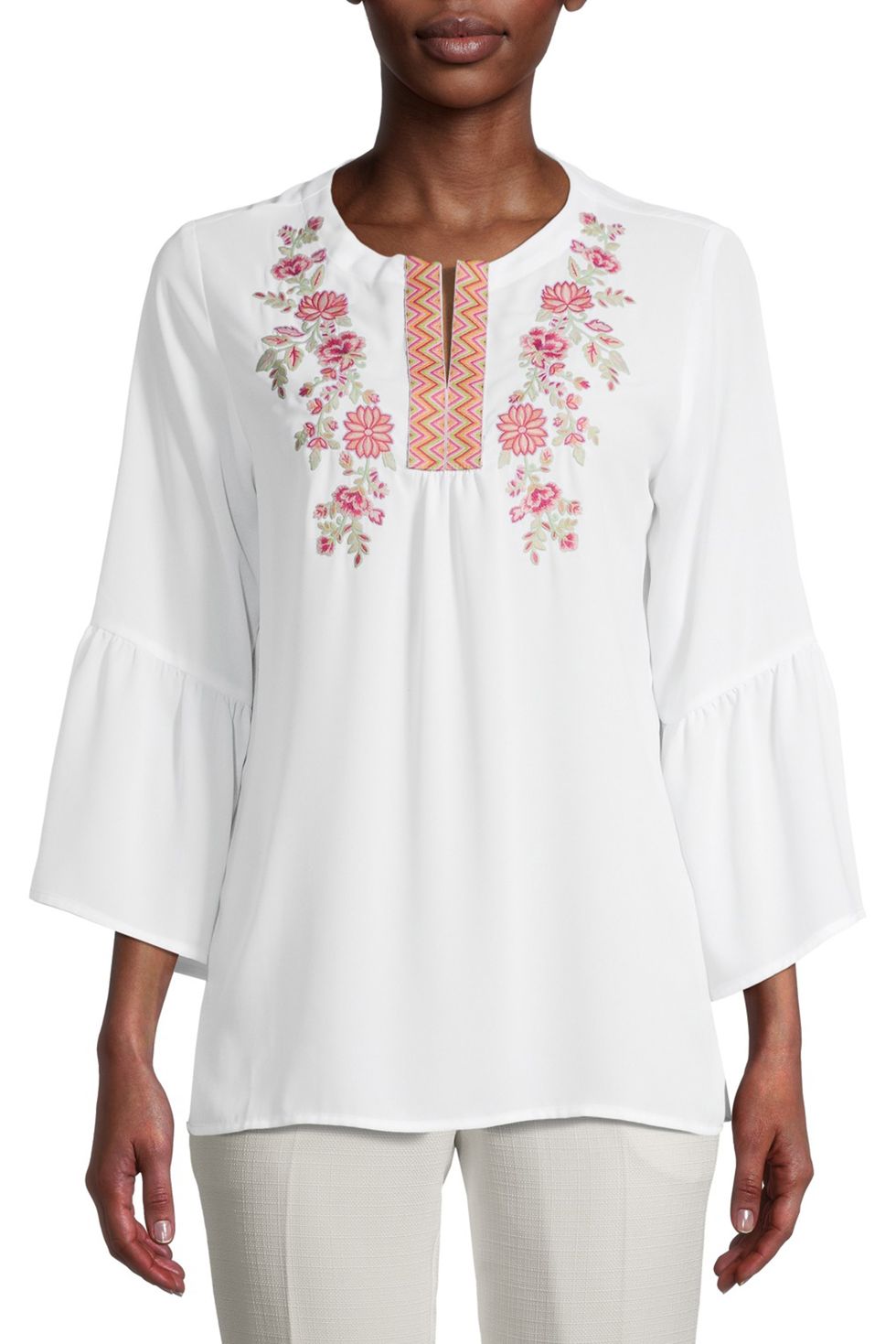 The Pioneer Woman 3/4 Sleeve Embroidered Crepe Blouse