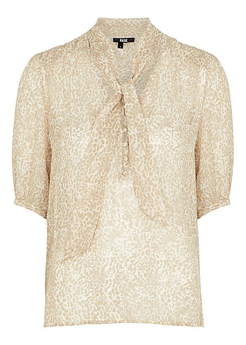 絲綢襯衫推薦#5：短袖豹紋絲質襯衫