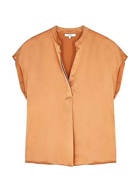 絲綢襯衫推薦#6：V領短袖絲質襯衫
