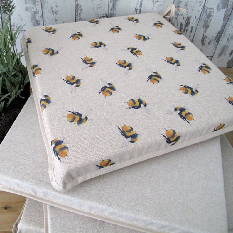 Set of 4, 6 or 8 Small Bees Reversible Square Seat Pads