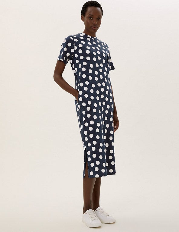 Pure Cotton Polka Dot Midi T-Shirt Dress