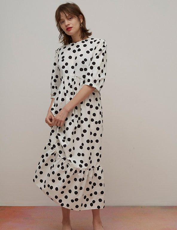 Organic Cotton Polka Dot Midaxi Smock Dress