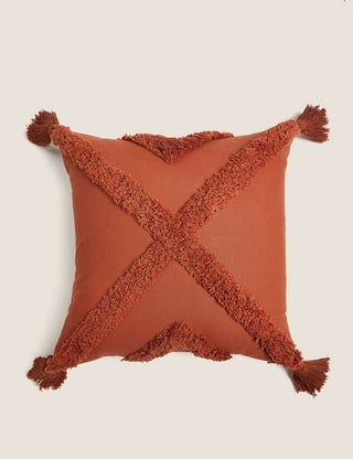 Cotton Mix Tufted Tassled Cushion