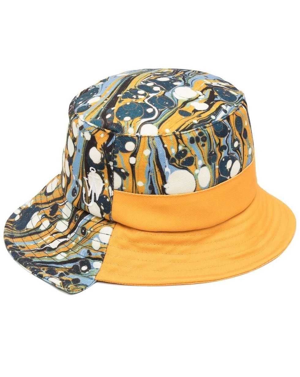 Asymmetric abstract-print bucket hat
