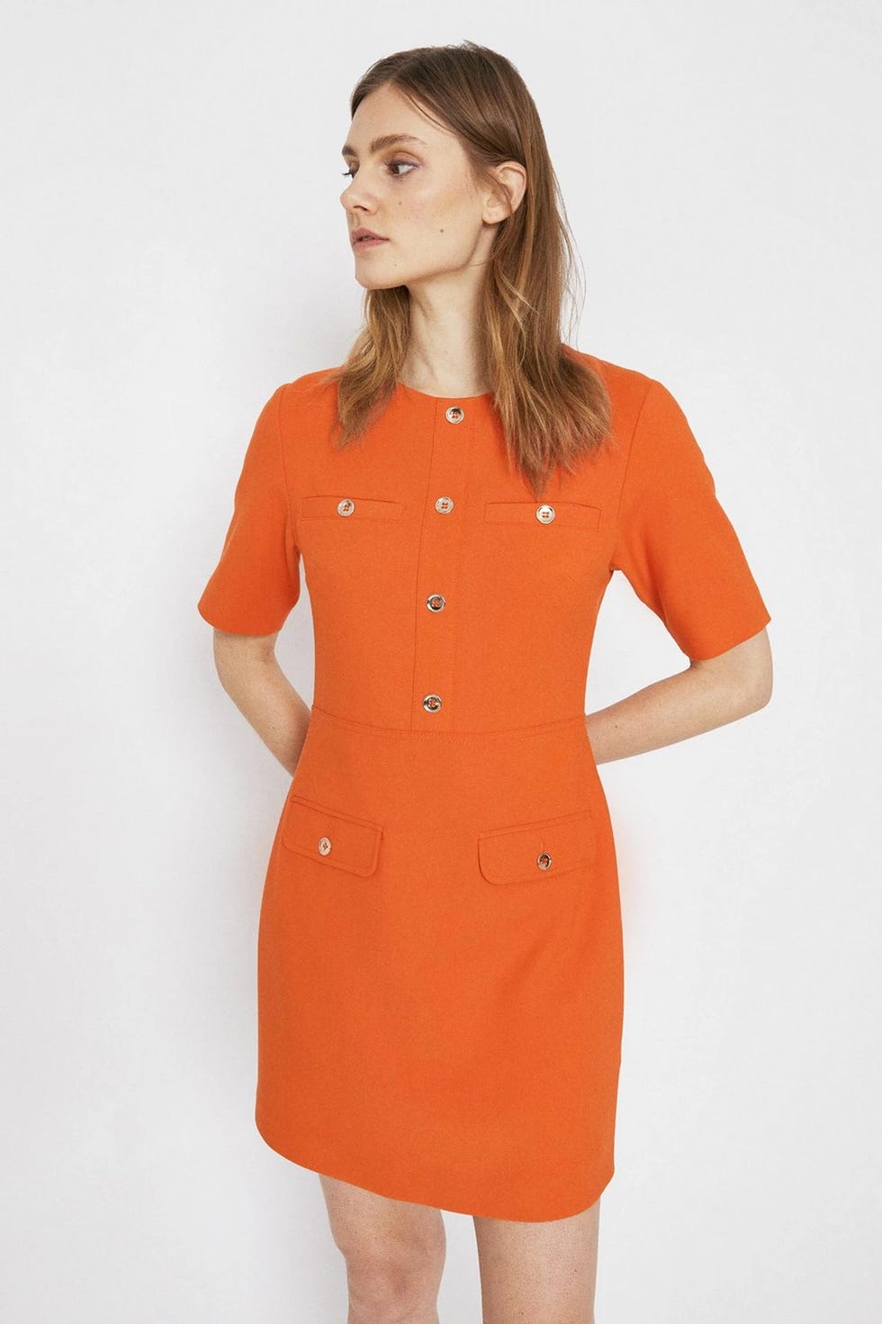 Pocket Detail Button Shift Dress