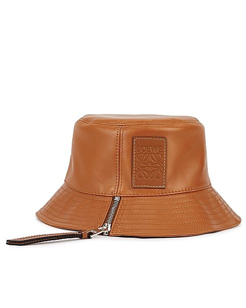 Fisherman brown leather bucket hat