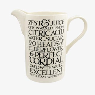 Black Toast Elderflower Cordial Tall Straight Jug