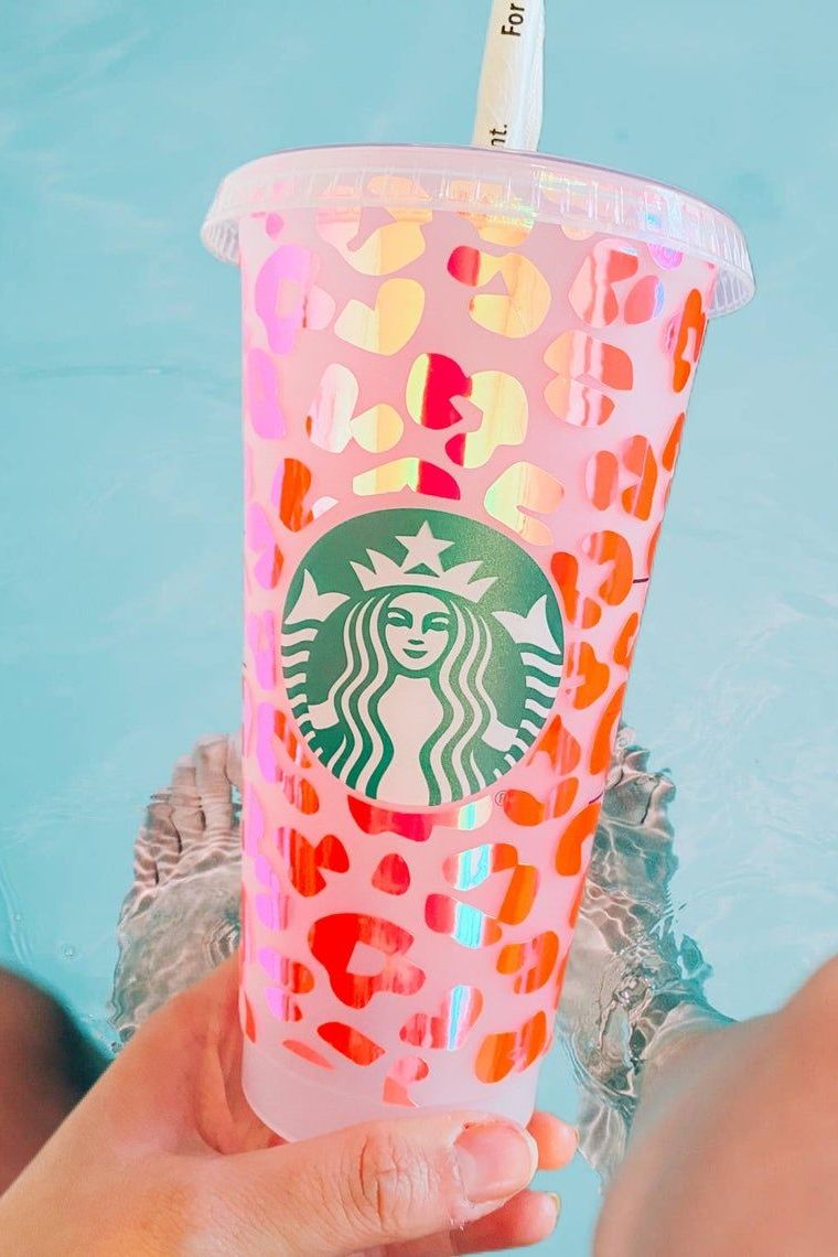Holographic Leopard Print Cold Cup . Ice Coffee Cup . 