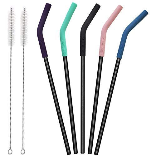 Eco Friendly Stainless Steel Mixed Variety Straw Set BPA Free Silicone Tips 