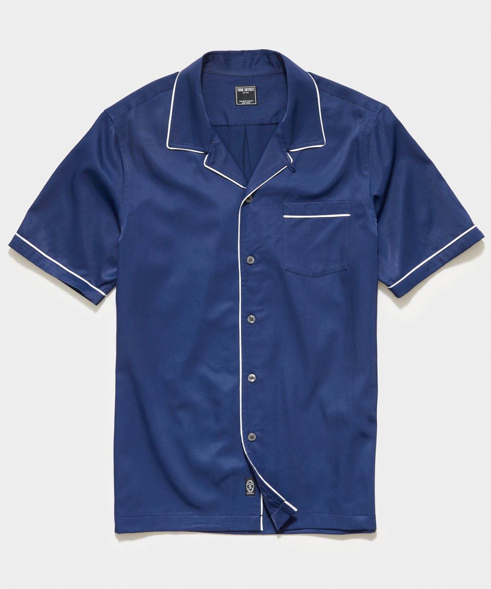 Japanese Tipped Rayon Shirt in Navy