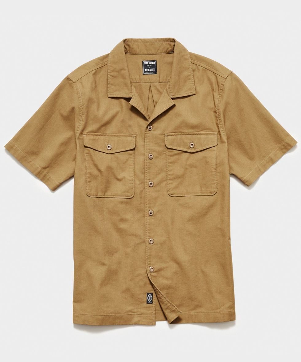 Japanese Short Sleeve Panama Shirt in Military Khaki