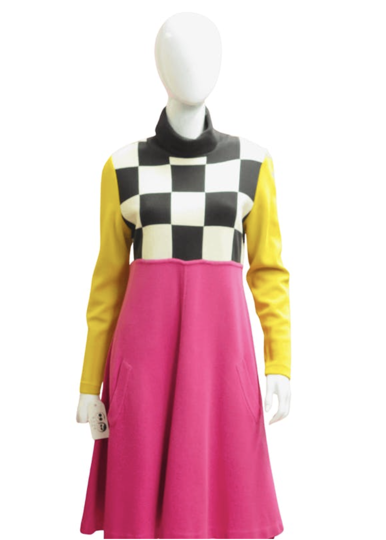 '60s Checkered Colorblock Knit Dress