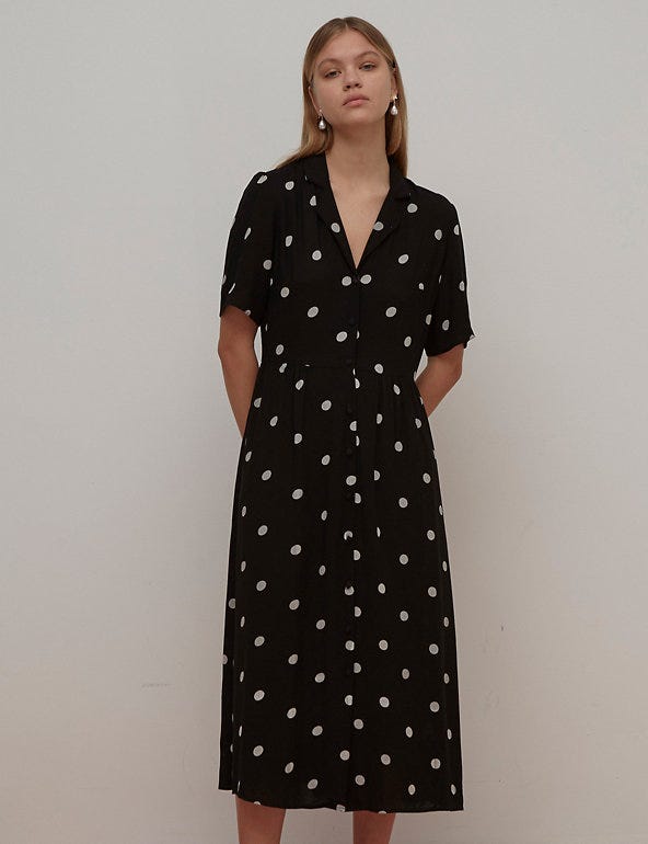 Polka Dot Midaxi Shirt Dress
