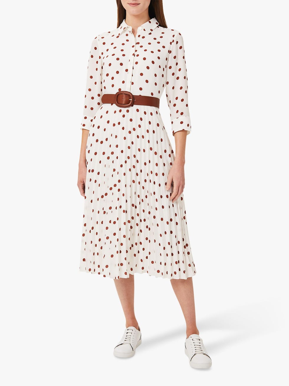 Hobbs Leona Polka Dot Midi Dress, Ivory/Pecan