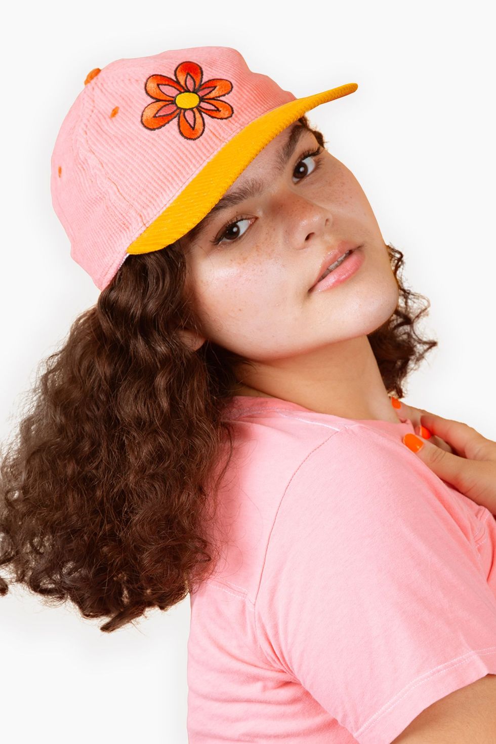 Pink Flower Dugout Corduroy Hat