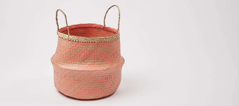 Pink Patterned Seagrass Storage Basket