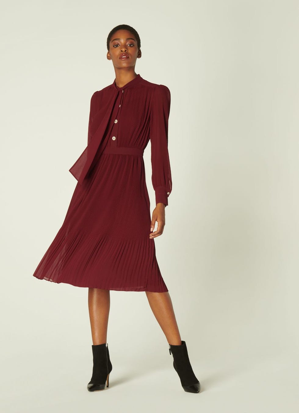 Singer Burgundy Pleated Georgette Dress, LK Bennett, £125