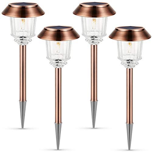 Solar Pathway Lights – Pathway Lights Solar Powered 4 Pack Landscape LED Solar Pathway Lights Outdoor IP65 Waterproof & 10-40 Lm Dimmable & Auto On/Off Warm White Pathway Lights for Garden & Path