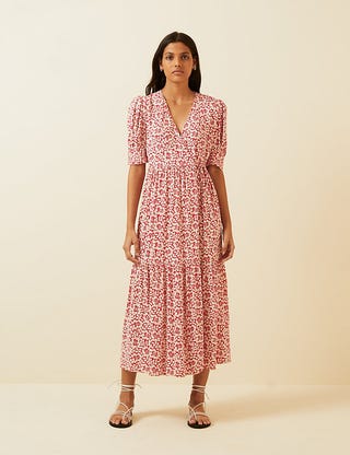 M&S x Ghost Floral V-Neck Puff Sleeve Midi Wrap Dress