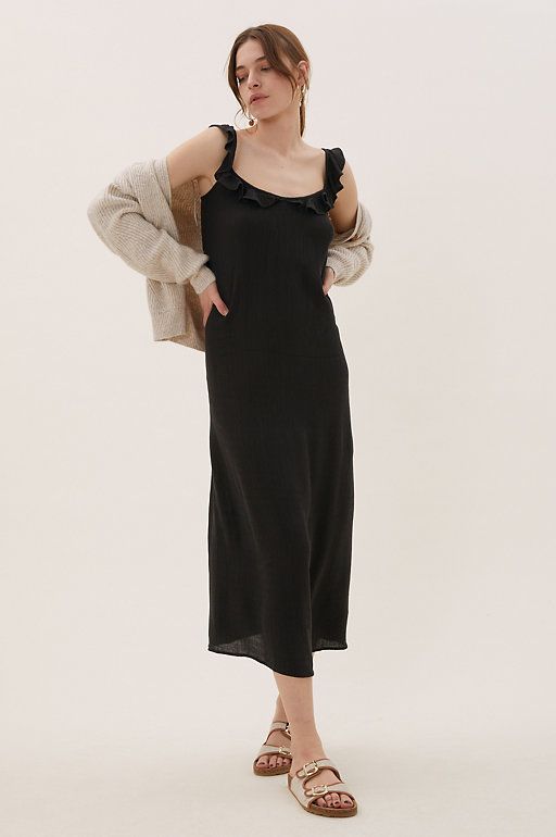 M&S Collection V-Neck Frill Detail Midi Slip Dress
