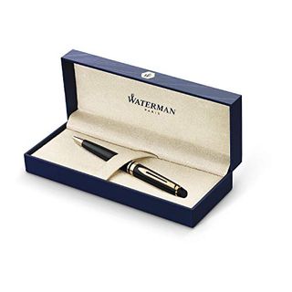 Waterman Expert Ballpoint Pen | Gloss Black with 23 k Gold Trim | Medium Tip | Blue Ink | Gift Box
