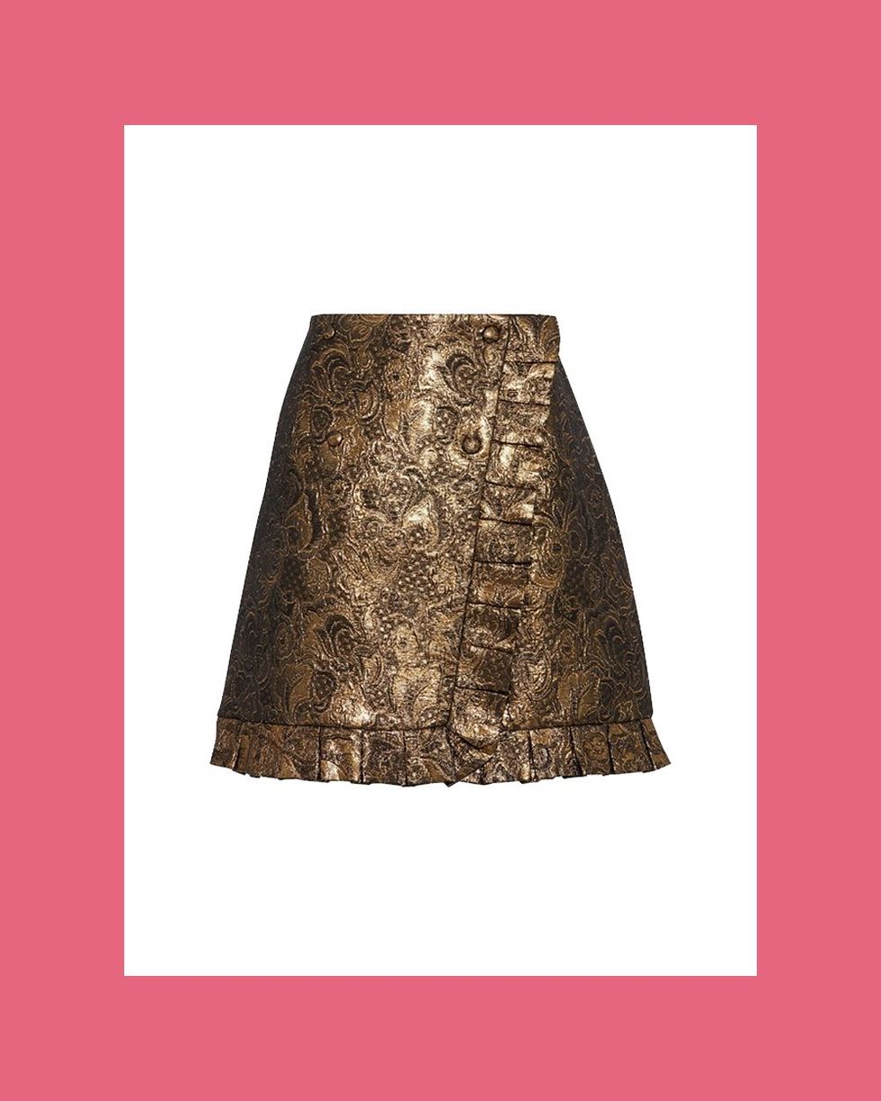 Goldena Wrap-Effect Brocade Mini Skirt
