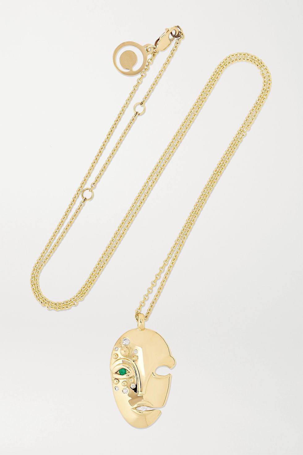 Mask 18-Karat Gold, Diamond and Muzo Emerald Necklace