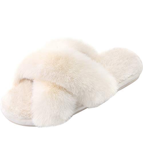 Women's Fuzzy Cross Band Slippers