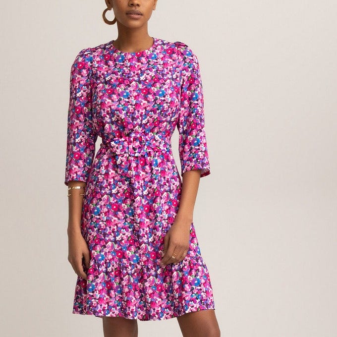 Floral Print Mini Dress with 3/4 Length Sleeves- Currently £41